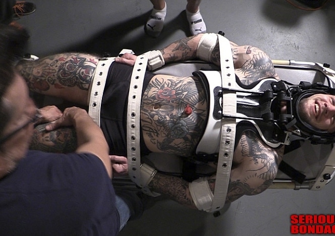 R865_MALEBONDAGE_TormentingJimmyUSMC_Part1of2__JimmyDennisNick_SegufixOnGurneyWaterHosedown